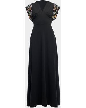 Shoshanna Matassa Floral Embellished Empire Gown - Black