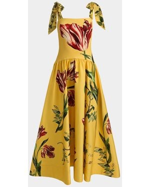 Alice + Olivia Oriana Floral Cotton-Blend Maxi Dress - Yellow