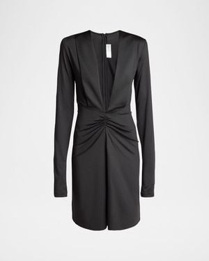 Victoria Beckham Ruched Deep V-Neck Mini Dress - Black