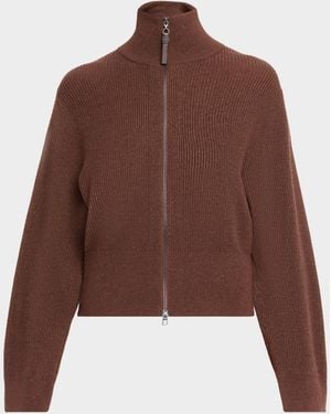 Brunello Cucinelli Cashmere Rib-Knit Zipped Cardigan - Brown