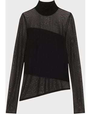 Jason Wu Mock-Neck Asymmetric Sheer Merino Wool Sweater - Black