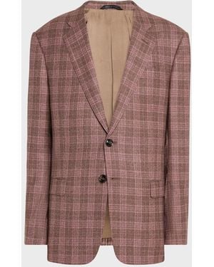 Giorgio Armani Soft Wool-Cashmere Plaid Sport Coat - Brown