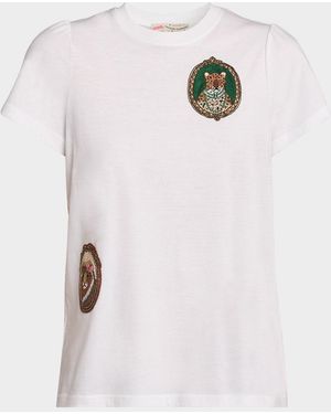 Maison Common Animal Embroidered Cotton Short-Sleeve T-Shirt - White