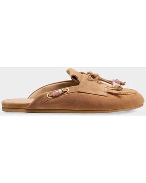 Stuart Weitzman Majorca Tinsley Suede Moccasin Mules - Brown