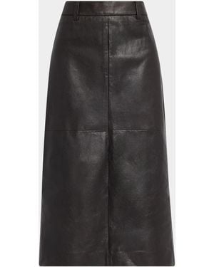 Brunello Cucinelli Leather Midi Pencil Skirt - Black