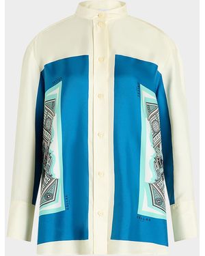 Callas Milano Lyn Oversized Geometric-Print Silk Shirt - Blue