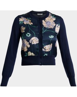Erdem Painted Flower Crop Cardigan - Blue