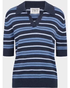Twp Slightly Oversized Striped Cashmere Polo - Blue