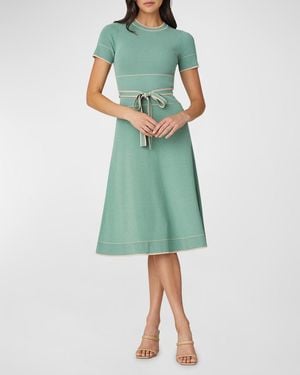 Shoshanna Addison Ribbed A-Line Midi Dress - Green