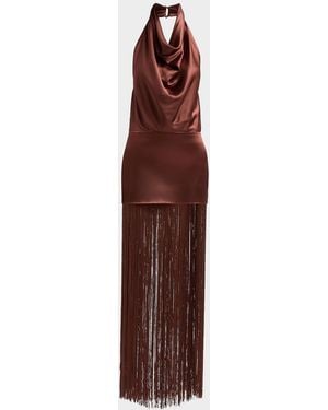 retroféte Cyrelle Cowl Fringe Maxi Dress - Purple