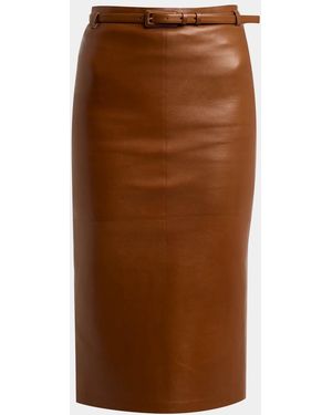 Tom Ford Guanteria Leather Belted Pencil Skirt - Brown