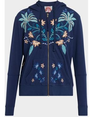 Johnny Was Embroidered Modern Zip-Up Hoodie - Blue