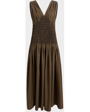 KHAITE Nola Sleeveless Diamond Pleat Cotton Ankle Dress - Natural