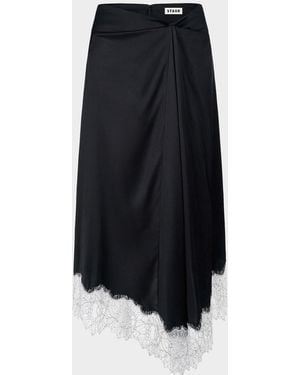 STAUD Sonoma Lace-Trim Silk Midi Skirt - Blue
