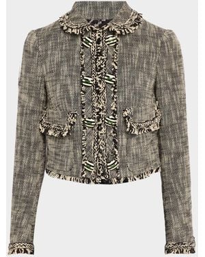 Maison Common Cotton-Blend Tweed Fringed Crop Jacket - Gray