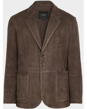 Vince Apos;S Suede Notch Lapel Two-Button Blazer - Brown