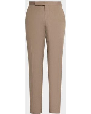 Ralph Lauren Gregory Hand-Tailored Silk And Linen Flat-Front Pants - Natural
