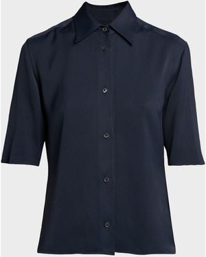 Jil Sander Short-Sleeve Viscose Button-Down Shirt - Blue