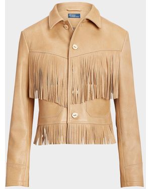 Polo Ralph Lauren Fringe Waxed Leather Jacket - Natural