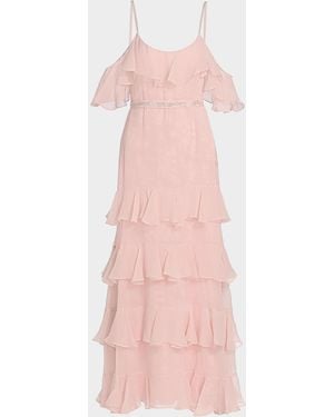 LoveShackFancy Laelia Rose-Print Ruffled Silk Maxi Dress - Pink