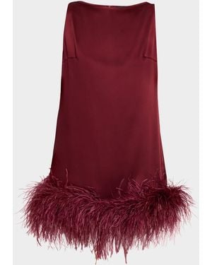 LAPOINTE Feather-Trim Satin Sleeveless Mini Dress - Red
