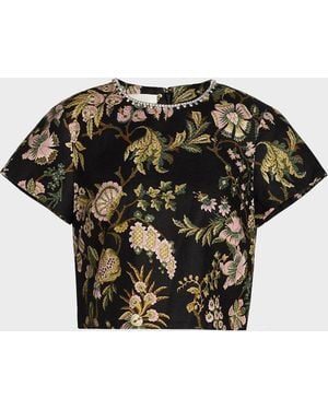 Cara Cara Hudson Short-Sleeve Jeweled Linen Top - Black