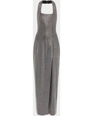 Area Crystal Embellished Halter Slit Gown - White
