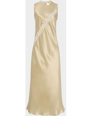 Rosetta Getty Bias-Cut Diagonal Lace Satin Slip Dress - Natural