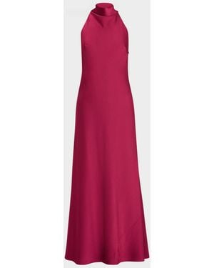 Aidan Mattox Cowl-Neck Crepe Back Satin Gown - Red