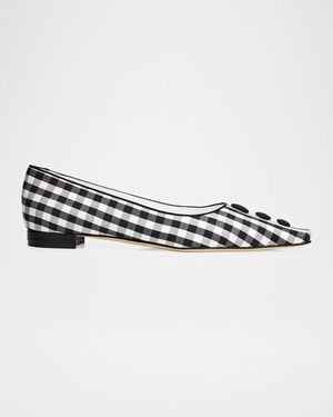 Manolo Blahnik Alexa Gingham Cotton Ballerina Flats - Metallic