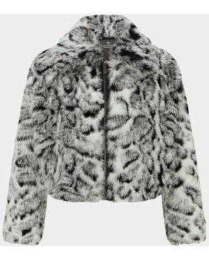 Lyla Grant Faux-Fur Fox Snow Leopard-Print Zip Jacket - Gray