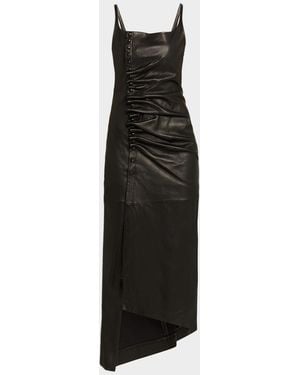 Rabanne Asymmetric Ruched Leather Dress - Black