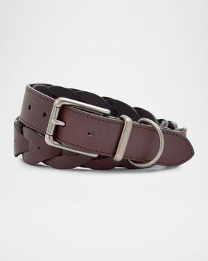 Polo Ralph Lauren Woven Leather Belt With Keeper And D-Ring - Brown