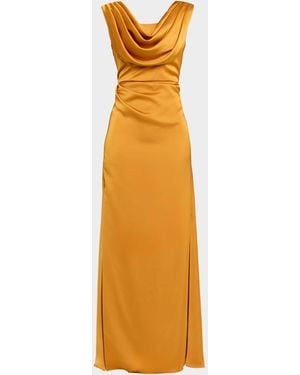 THEIA Blair Cowl-Neck Draped Gown - Metallic