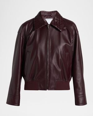 Bottega Veneta Intrecciato Collar Leather Bomber Jacket - Purple