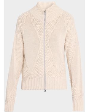 Autumn Cashmere Diamond Mixed-Stitch Mock Turtleneck Sweater - Natural