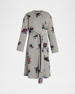 Erdem Flower Wool Belted Oversized Coat - Gray