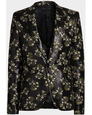 McQueen Metallic Floral Jacquard Single-Breasted Jacket - Black