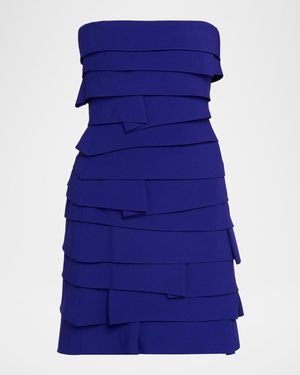 Versace Envers Satin Strapless Mini Dress - Blue