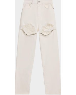 Area Crystal Fray Slim-Leg Jeans - Natural