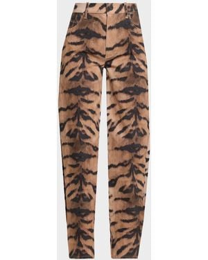 Kobi Halperin Hallie Tiger-Print Tapered Barrel-Leg Jeans - Natural
