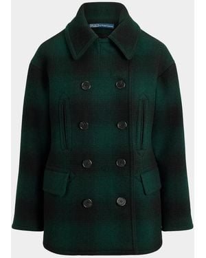 Polo Ralph Lauren Sculpted Plaid Wool-Blend Peacoat - Green
