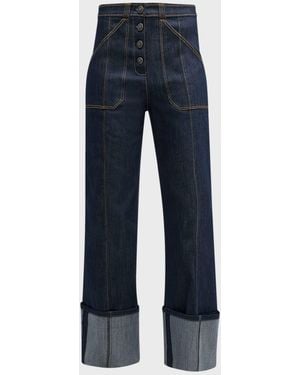 Cinq À Sept Benji Cuffed Ankle Topstitched Denim Pants - Blue