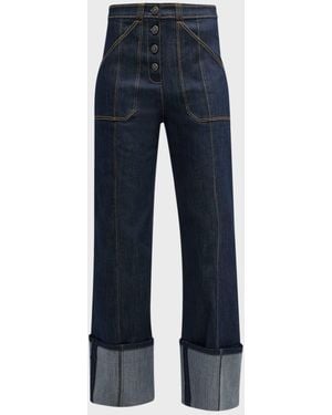 Cinq À Sept Benji Cuffed Ankle Topstitched Denim Pants - Blue
