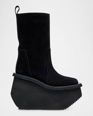 Rick Owens Factory Suede Platform Mid-Calf Boots - Black