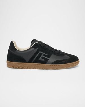 Balmain Apos;S Swan Leather And Suede Low-Top Sneakers - Black