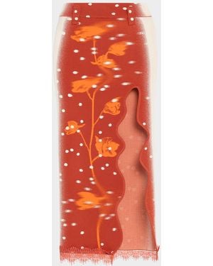 Ph5 Lily Knit Wavy Slit Maxi Skirt - Orange