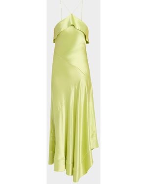Acler Marara Asymmetric-Hem Satin Maxi Dress - Green
