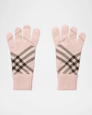 Burberry Heritage Check Cashmere-Blend Gloves - Pink