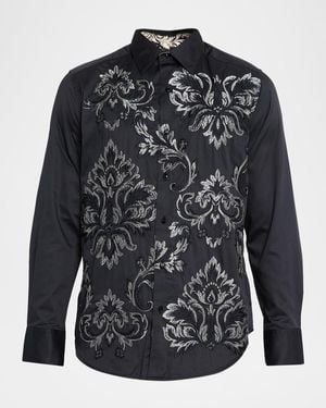 Robert Graham Lion's Shadow Embroidered Button-Down Shirt - Black